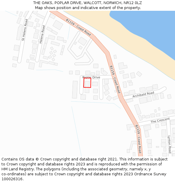 THE OAKS, POPLAR DRIVE, WALCOTT, NORWICH, NR12 0LZ: Location map and indicative extent of plot