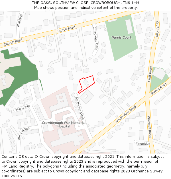 THE OAKS, SOUTHVIEW CLOSE, CROWBOROUGH, TN6 1HH: Location map and indicative extent of plot