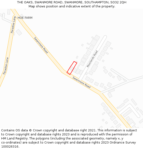 THE OAKS, SWANMORE ROAD, SWANMORE, SOUTHAMPTON, SO32 2QH: Location map and indicative extent of plot