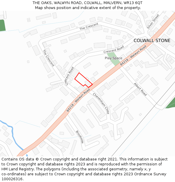 THE OAKS, WALWYN ROAD, COLWALL, MALVERN, WR13 6QT: Location map and indicative extent of plot