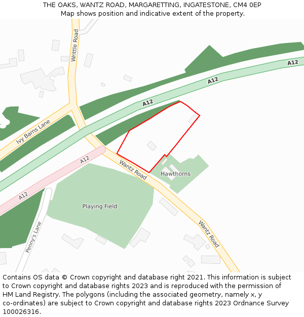 THE OAKS, WANTZ ROAD, MARGARETTING, INGATESTONE, CM4 0EP: Location map and indicative extent of plot