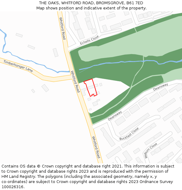 THE OAKS, WHITFORD ROAD, BROMSGROVE, B61 7ED: Location map and indicative extent of plot