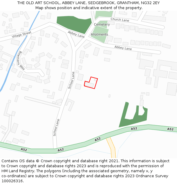 THE OLD ART SCHOOL, ABBEY LANE, SEDGEBROOK, GRANTHAM, NG32 2EY: Location map and indicative extent of plot