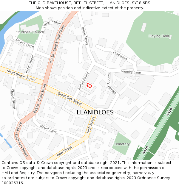 THE OLD BAKEHOUSE, BETHEL STREET, LLANIDLOES, SY18 6BS: Location map and indicative extent of plot