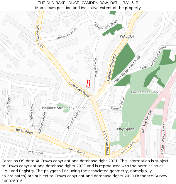 THE OLD BAKEHOUSE, CAMDEN ROW, BATH, BA1 5LB: Location map and indicative extent of plot