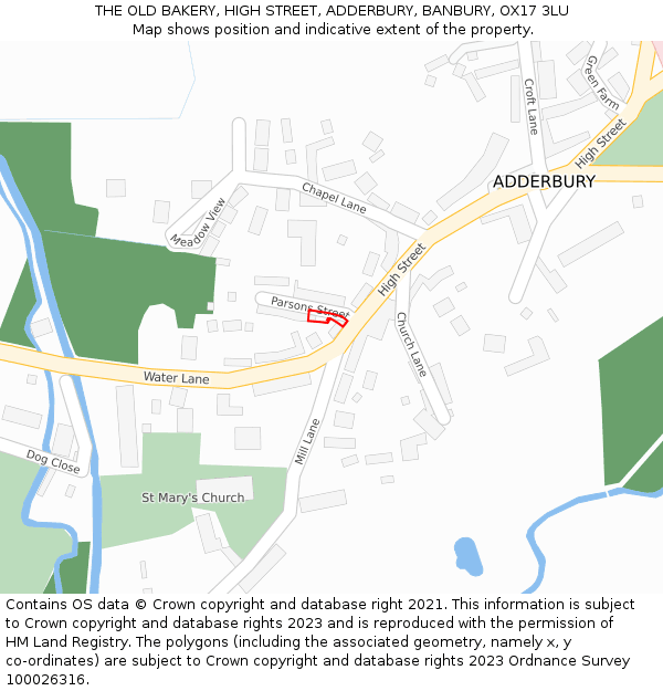 THE OLD BAKERY, HIGH STREET, ADDERBURY, BANBURY, OX17 3LU: Location map and indicative extent of plot