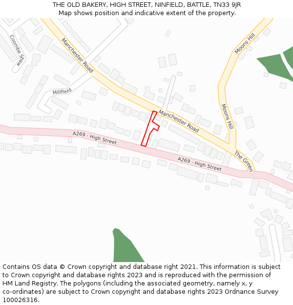 THE OLD BAKERY, HIGH STREET, NINFIELD, BATTLE, TN33 9JR: Location map and indicative extent of plot