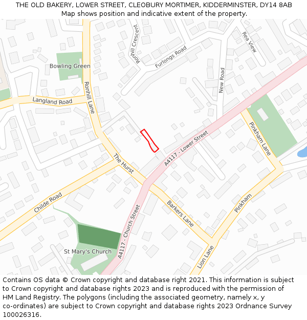 THE OLD BAKERY, LOWER STREET, CLEOBURY MORTIMER, KIDDERMINSTER, DY14 8AB: Location map and indicative extent of plot