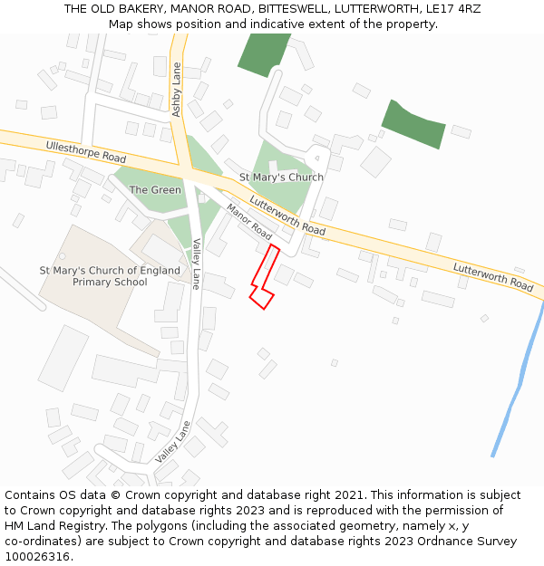 THE OLD BAKERY, MANOR ROAD, BITTESWELL, LUTTERWORTH, LE17 4RZ: Location map and indicative extent of plot