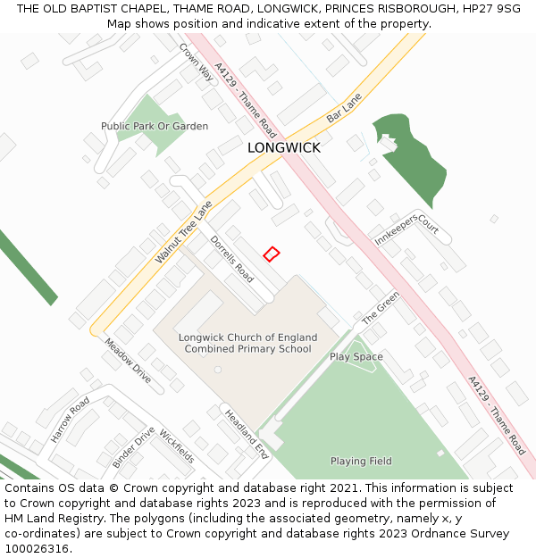 THE OLD BAPTIST CHAPEL, THAME ROAD, LONGWICK, PRINCES RISBOROUGH, HP27 9SG: Location map and indicative extent of plot