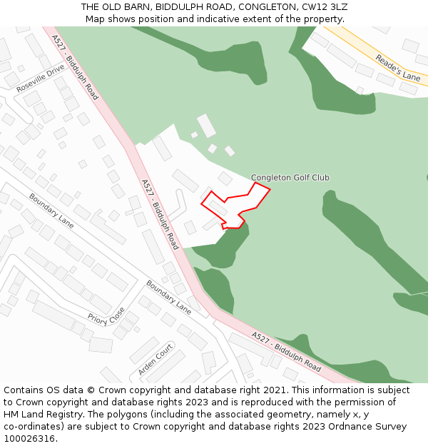 THE OLD BARN, BIDDULPH ROAD, CONGLETON, CW12 3LZ: Location map and indicative extent of plot