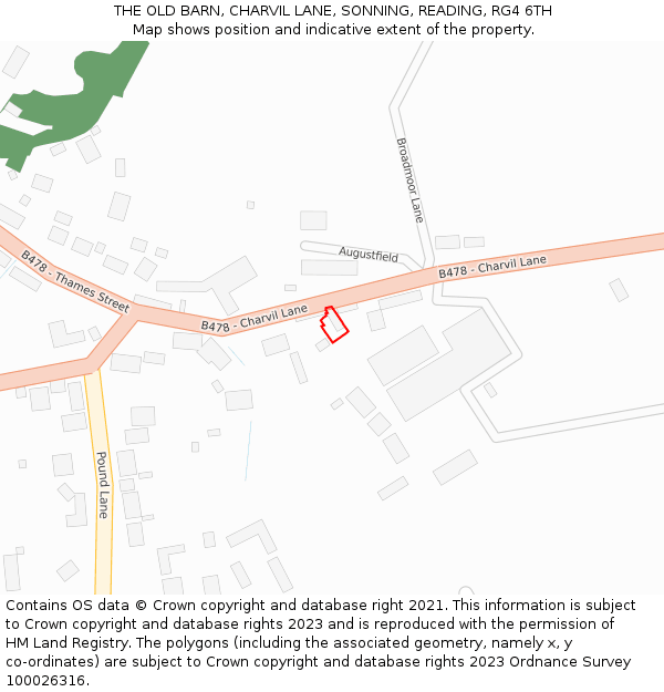 THE OLD BARN, CHARVIL LANE, SONNING, READING, RG4 6TH: Location map and indicative extent of plot