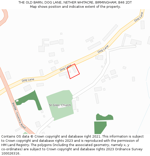 THE OLD BARN, DOG LANE, NETHER WHITACRE, BIRMINGHAM, B46 2DT: Location map and indicative extent of plot