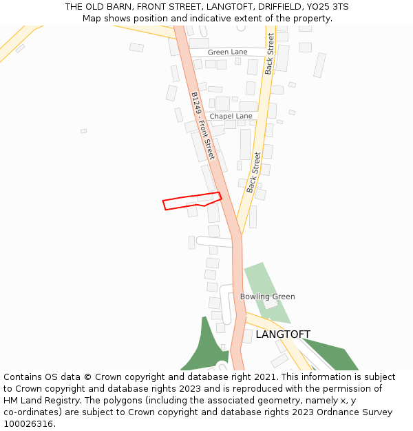 THE OLD BARN, FRONT STREET, LANGTOFT, DRIFFIELD, YO25 3TS: Location map and indicative extent of plot