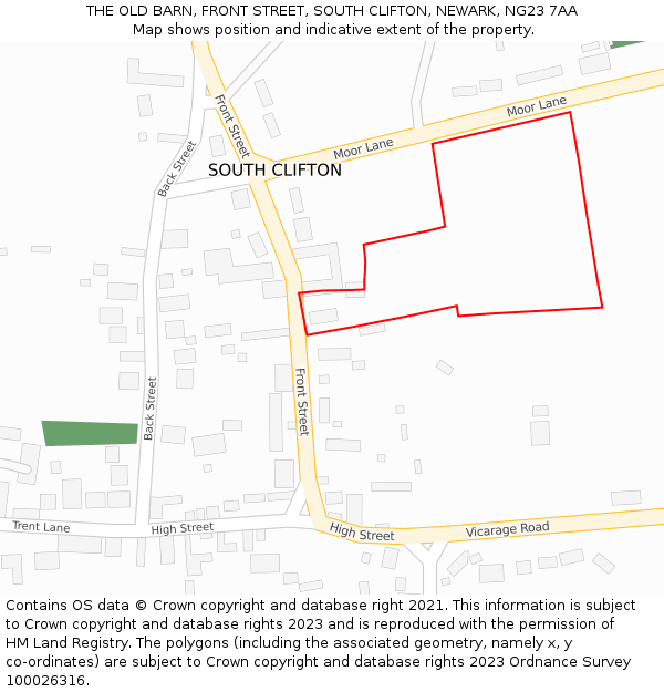 THE OLD BARN, FRONT STREET, SOUTH CLIFTON, NEWARK, NG23 7AA: Location map and indicative extent of plot