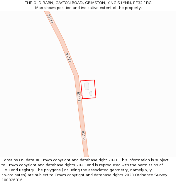 THE OLD BARN, GAYTON ROAD, GRIMSTON, KING'S LYNN, PE32 1BG: Location map and indicative extent of plot