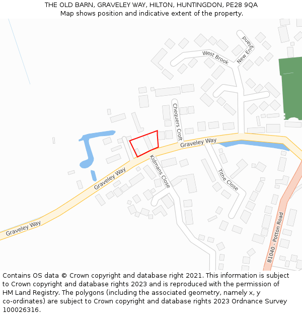 THE OLD BARN, GRAVELEY WAY, HILTON, HUNTINGDON, PE28 9QA: Location map and indicative extent of plot