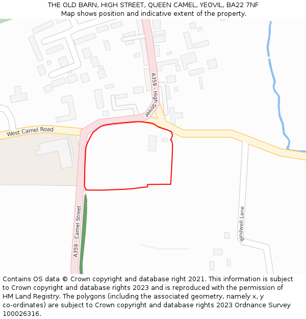 THE OLD BARN, HIGH STREET, QUEEN CAMEL, YEOVIL, BA22 7NF: Location map and indicative extent of plot