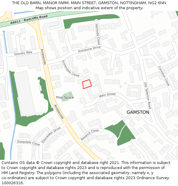 THE OLD BARN, MANOR FARM, MAIN STREET, GAMSTON, NOTTINGHAM, NG2 6NN: Location map and indicative extent of plot