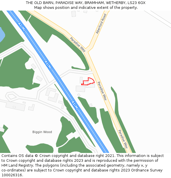 THE OLD BARN, PARADISE WAY, BRAMHAM, WETHERBY, LS23 6GX: Location map and indicative extent of plot