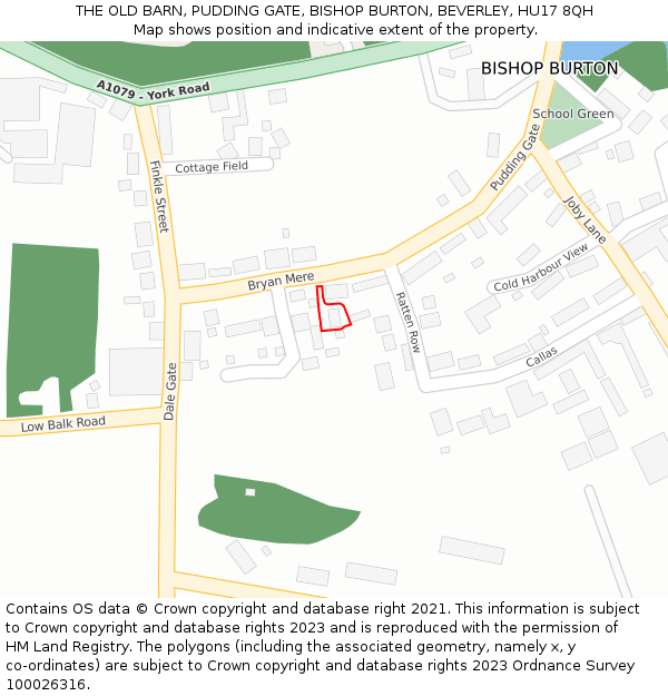 THE OLD BARN, PUDDING GATE, BISHOP BURTON, BEVERLEY, HU17 8QH: Location map and indicative extent of plot