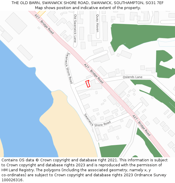 THE OLD BARN, SWANWICK SHORE ROAD, SWANWICK, SOUTHAMPTON, SO31 7EF: Location map and indicative extent of plot