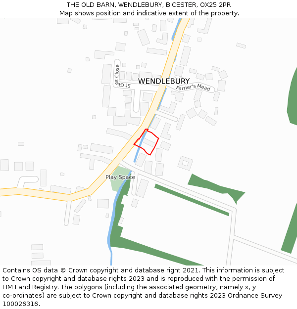 THE OLD BARN, WENDLEBURY, BICESTER, OX25 2PR: Location map and indicative extent of plot