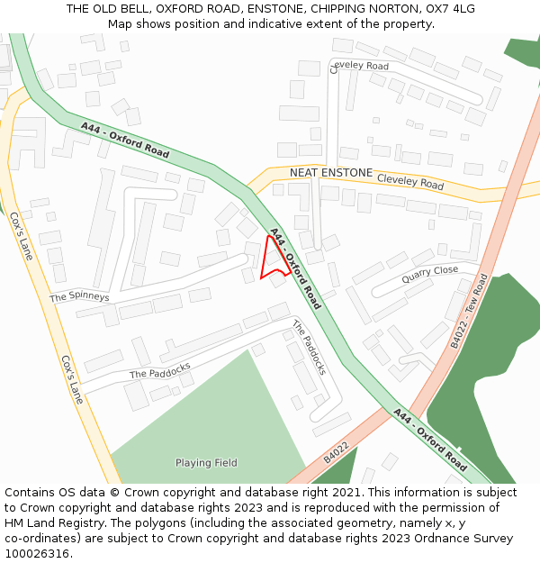 THE OLD BELL, OXFORD ROAD, ENSTONE, CHIPPING NORTON, OX7 4LG: Location map and indicative extent of plot