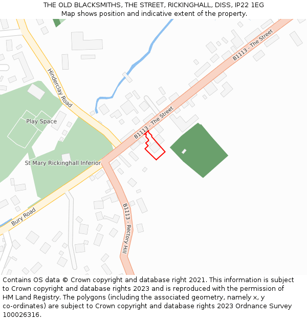 THE OLD BLACKSMITHS, THE STREET, RICKINGHALL, DISS, IP22 1EG: Location map and indicative extent of plot