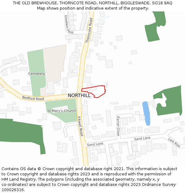 THE OLD BREWHOUSE, THORNCOTE ROAD, NORTHILL, BIGGLESWADE, SG18 9AQ: Location map and indicative extent of plot