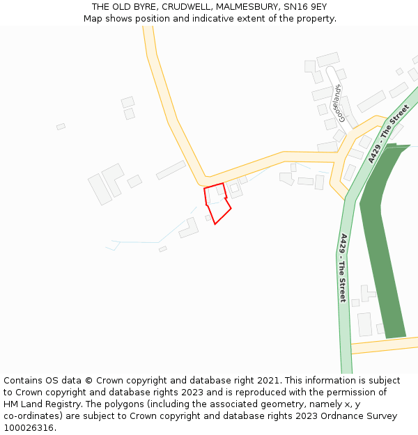 THE OLD BYRE, CRUDWELL, MALMESBURY, SN16 9EY: Location map and indicative extent of plot