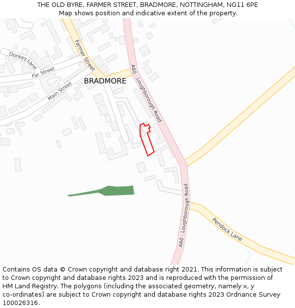 THE OLD BYRE, FARMER STREET, BRADMORE, NOTTINGHAM, NG11 6PE: Location map and indicative extent of plot