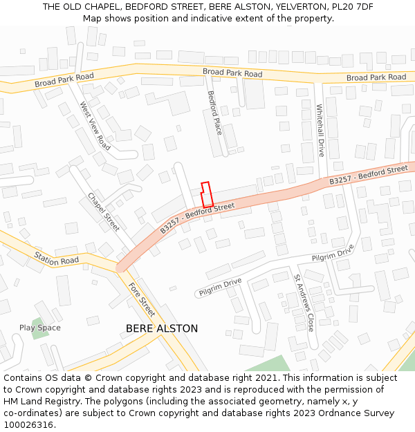 THE OLD CHAPEL, BEDFORD STREET, BERE ALSTON, YELVERTON, PL20 7DF: Location map and indicative extent of plot