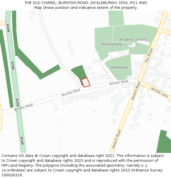 THE OLD CHAPEL, BURSTON ROAD, DICKLEBURGH, DISS, IP21 4NN: Location map and indicative extent of plot