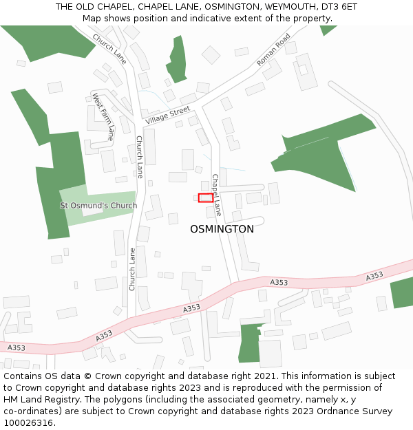 THE OLD CHAPEL, CHAPEL LANE, OSMINGTON, WEYMOUTH, DT3 6ET: Location map and indicative extent of plot