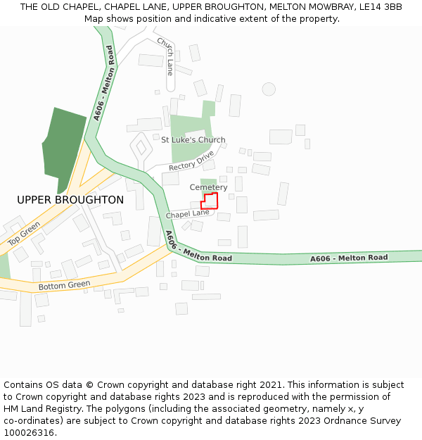 THE OLD CHAPEL, CHAPEL LANE, UPPER BROUGHTON, MELTON MOWBRAY, LE14 3BB: Location map and indicative extent of plot
