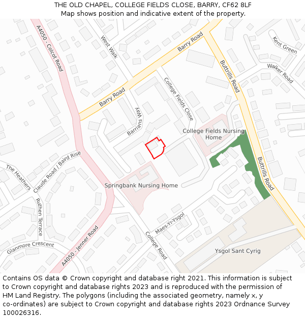 THE OLD CHAPEL, COLLEGE FIELDS CLOSE, BARRY, CF62 8LF: Location map and indicative extent of plot