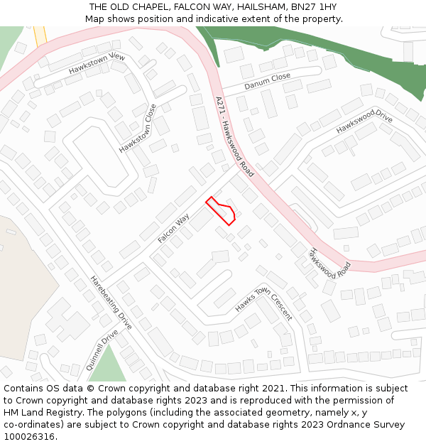 THE OLD CHAPEL, FALCON WAY, HAILSHAM, BN27 1HY: Location map and indicative extent of plot
