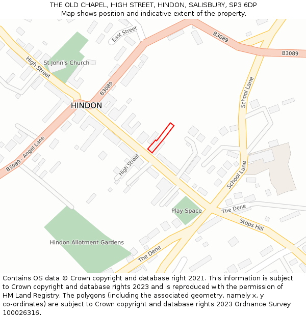 THE OLD CHAPEL, HIGH STREET, HINDON, SALISBURY, SP3 6DP: Location map and indicative extent of plot