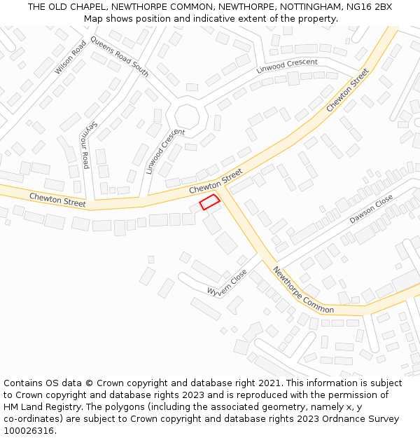 THE OLD CHAPEL, NEWTHORPE COMMON, NEWTHORPE, NOTTINGHAM, NG16 2BX: Location map and indicative extent of plot