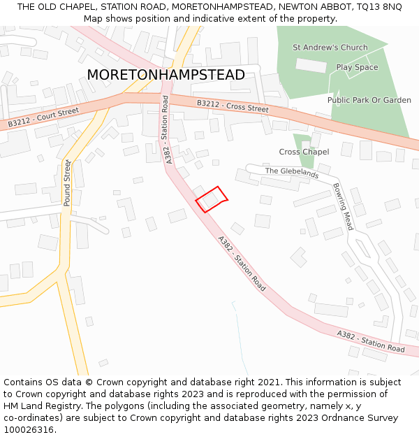THE OLD CHAPEL, STATION ROAD, MORETONHAMPSTEAD, NEWTON ABBOT, TQ13 8NQ: Location map and indicative extent of plot