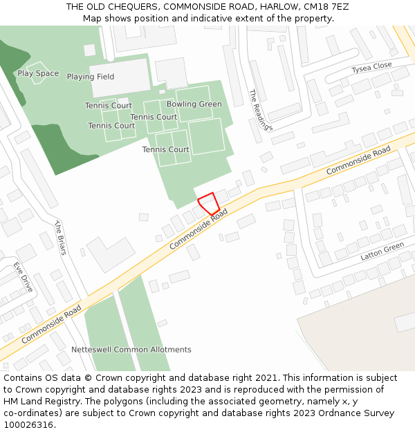 THE OLD CHEQUERS, COMMONSIDE ROAD, HARLOW, CM18 7EZ: Location map and indicative extent of plot