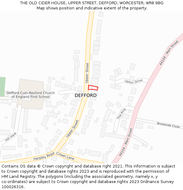 THE OLD CIDER HOUSE, UPPER STREET, DEFFORD, WORCESTER, WR8 9BG: Location map and indicative extent of plot