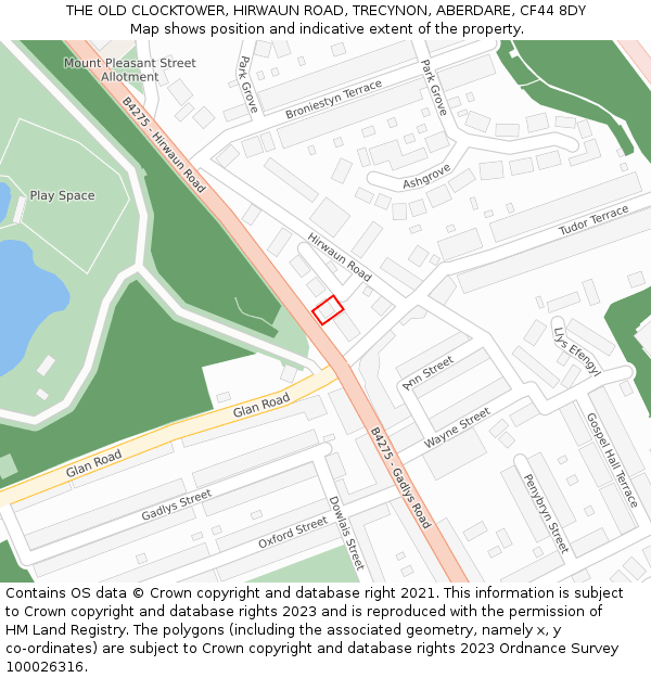 THE OLD CLOCKTOWER, HIRWAUN ROAD, TRECYNON, ABERDARE, CF44 8DY: Location map and indicative extent of plot