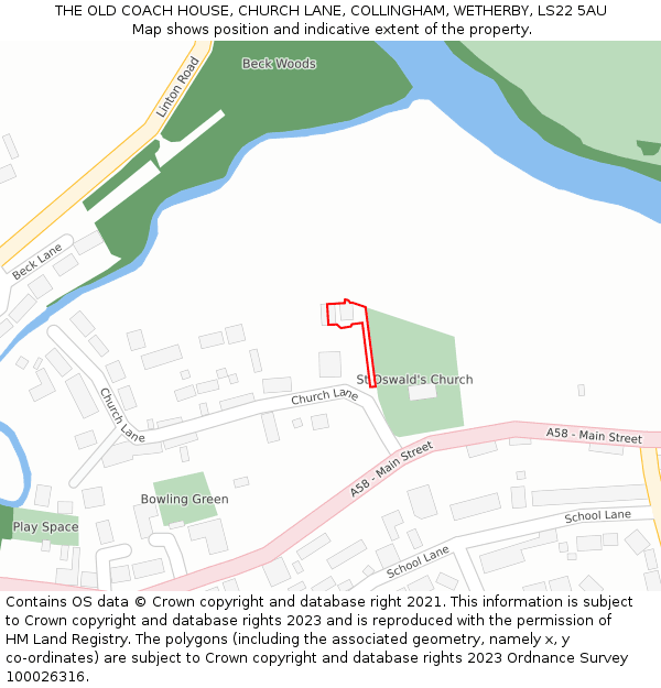 THE OLD COACH HOUSE, CHURCH LANE, COLLINGHAM, WETHERBY, LS22 5AU: Location map and indicative extent of plot