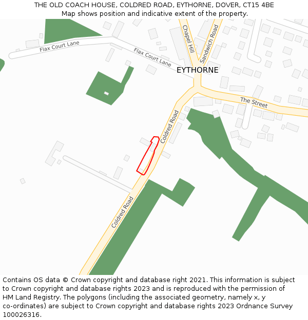 THE OLD COACH HOUSE, COLDRED ROAD, EYTHORNE, DOVER, CT15 4BE: Location map and indicative extent of plot