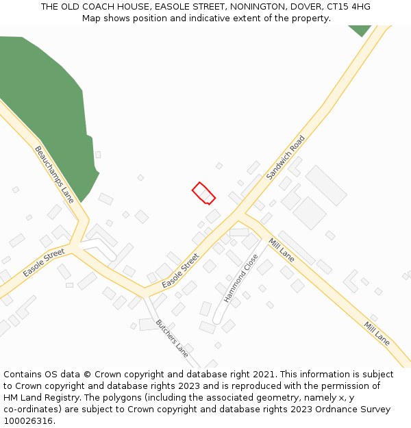 THE OLD COACH HOUSE, EASOLE STREET, NONINGTON, DOVER, CT15 4HG: Location map and indicative extent of plot