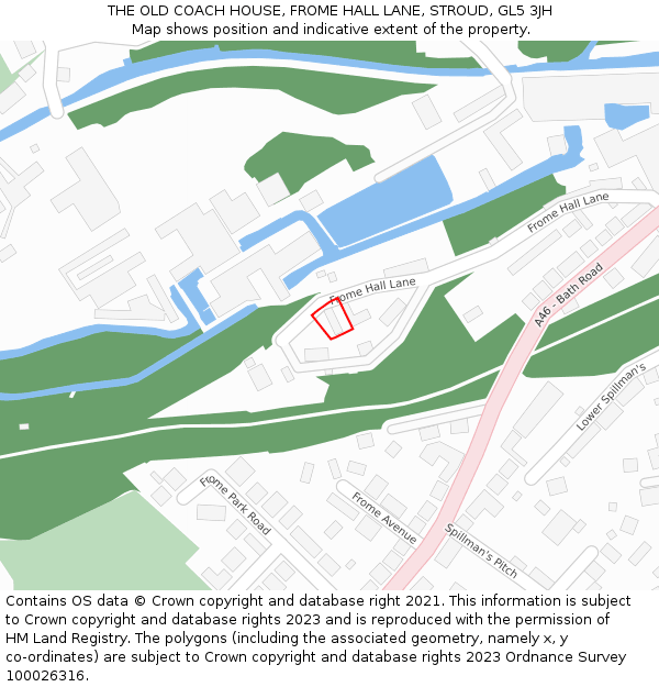 THE OLD COACH HOUSE, FROME HALL LANE, STROUD, GL5 3JH: Location map and indicative extent of plot