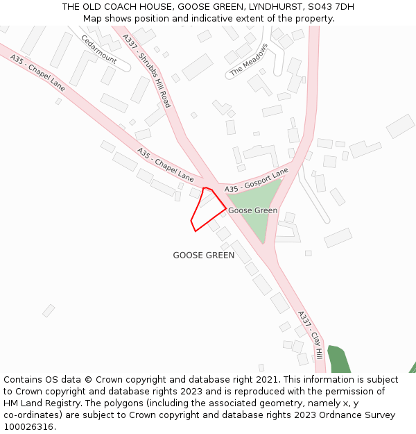 THE OLD COACH HOUSE, GOOSE GREEN, LYNDHURST, SO43 7DH: Location map and indicative extent of plot