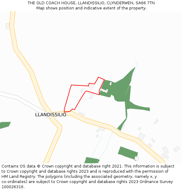 THE OLD COACH HOUSE, LLANDISSILIO, CLYNDERWEN, SA66 7TN: Location map and indicative extent of plot